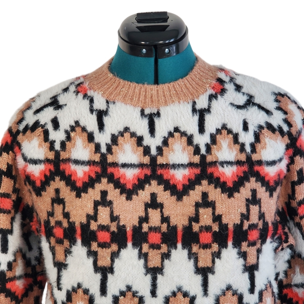 Ann Taylor Aztec Geometric Print Sweater Pink Nude Block Small Like New - Picture 6 of 15